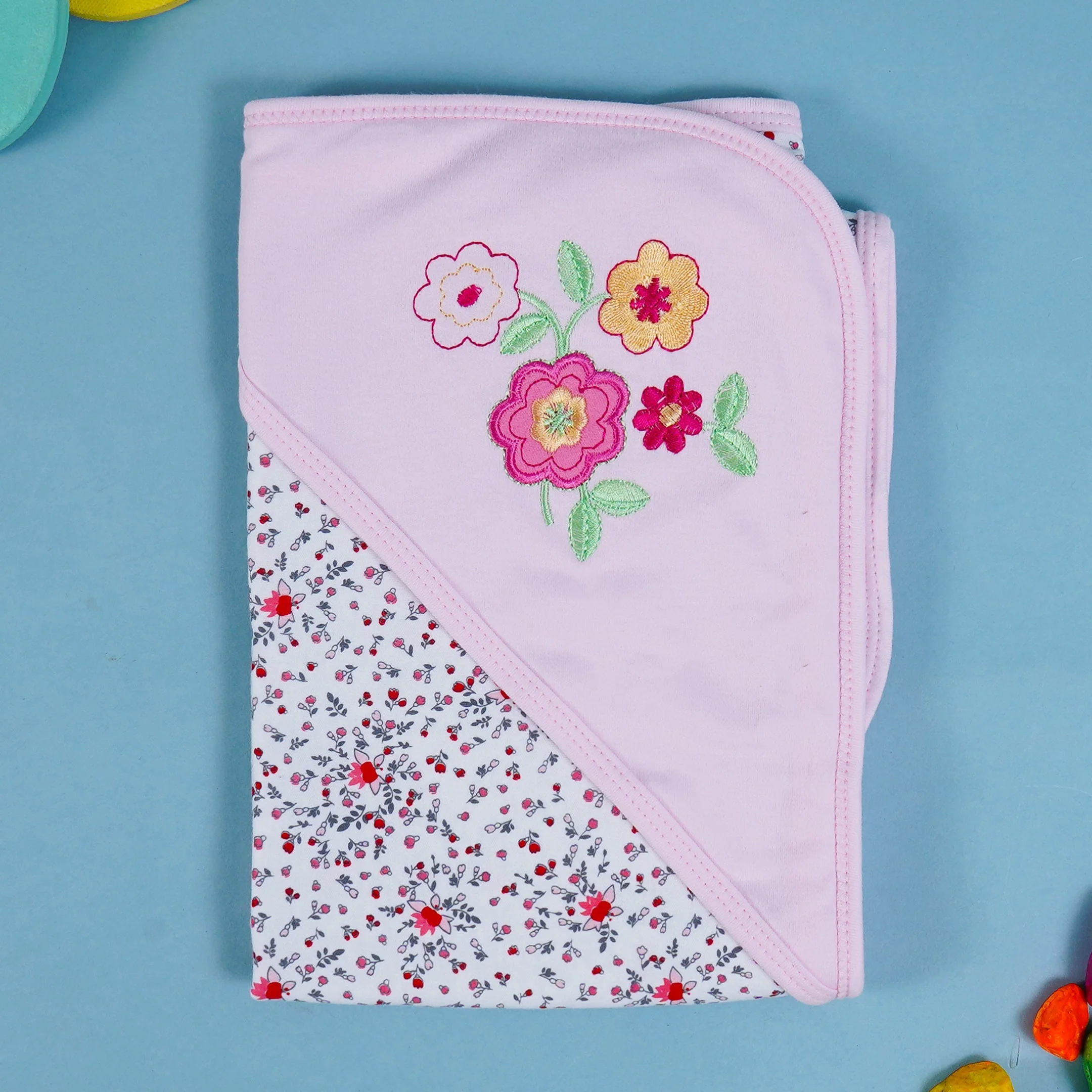 Baby Hooded Wrapping Sheet Floral Baby Pink - Sunshine
