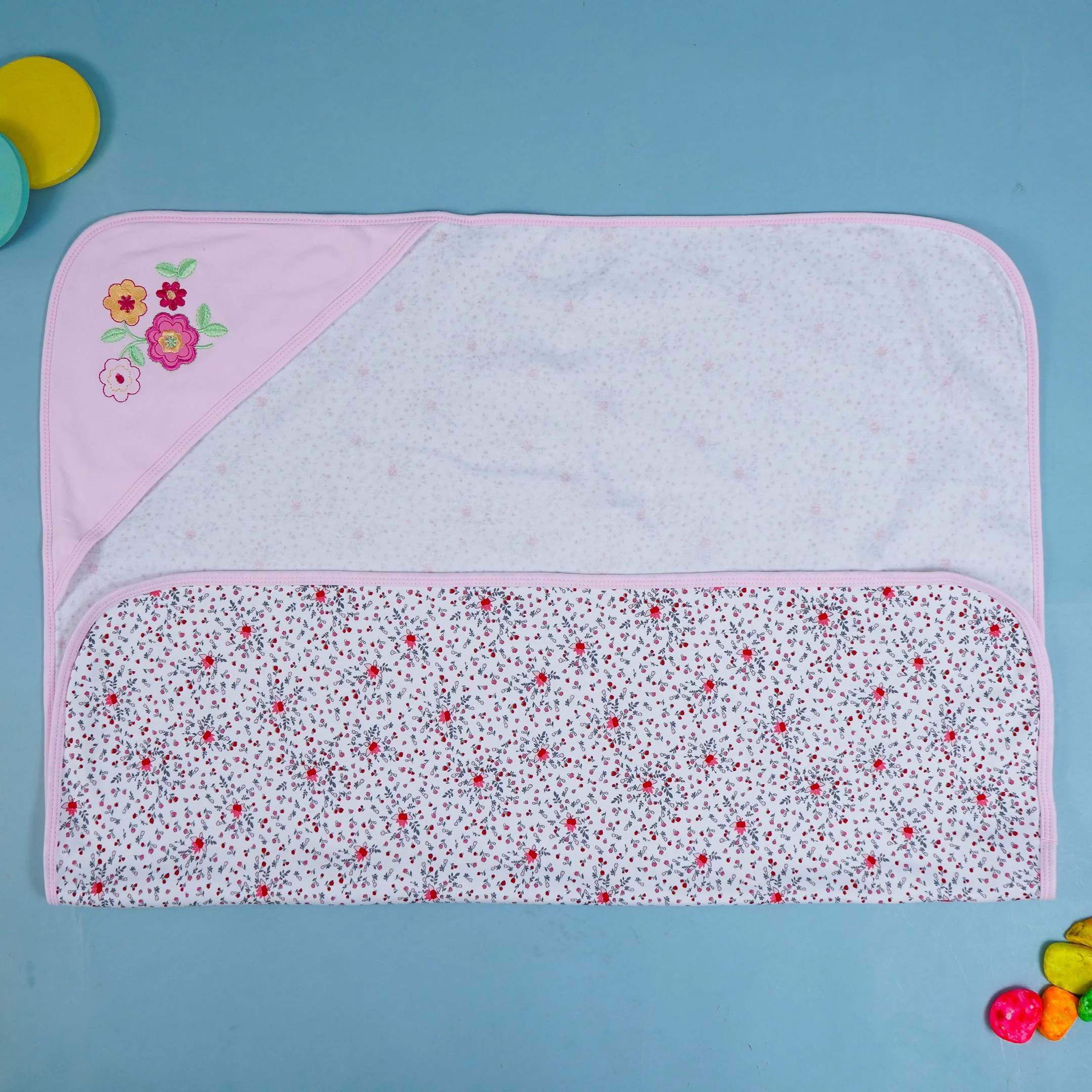 Baby Hooded Wrapping Sheet Floral Baby Pink - Sunshine - Image 2