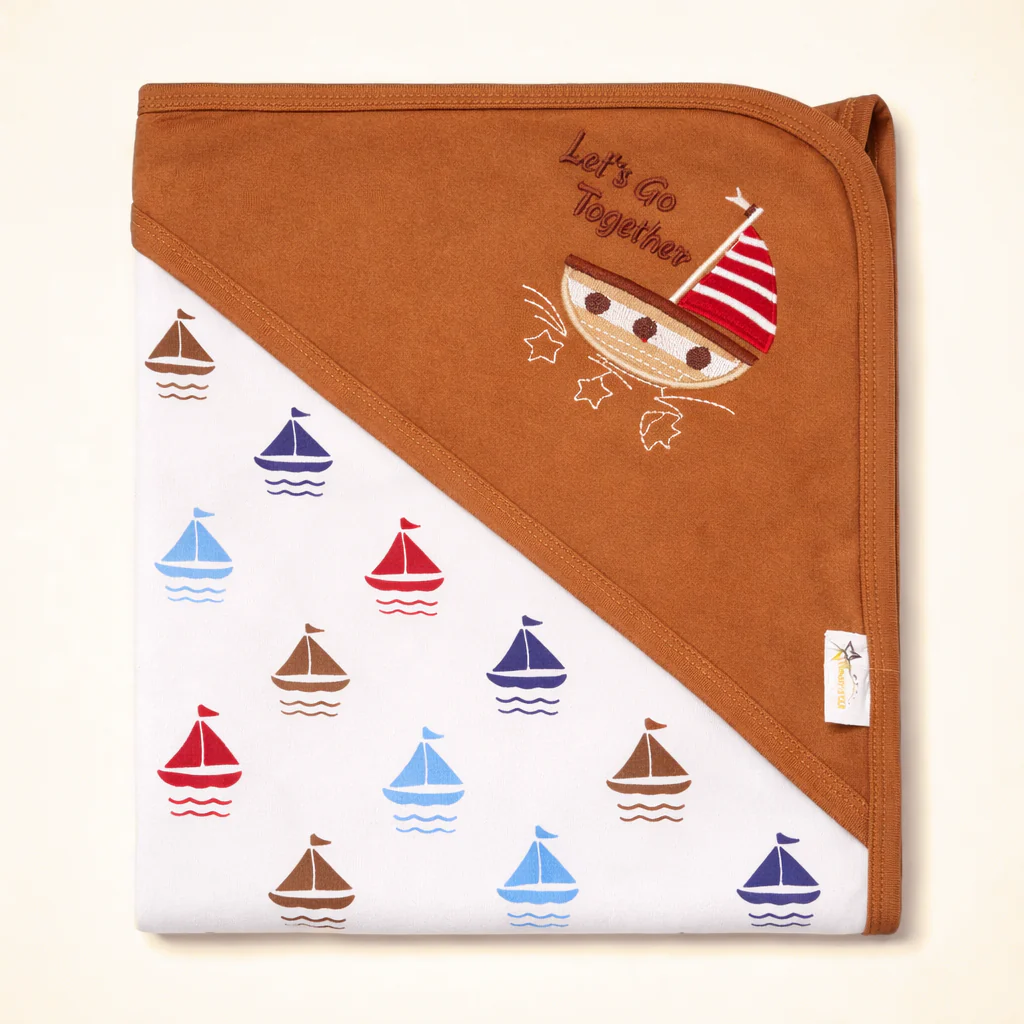 Baby Hooded Wrapping Sheet Boats Brown - Sunshine - Image 2