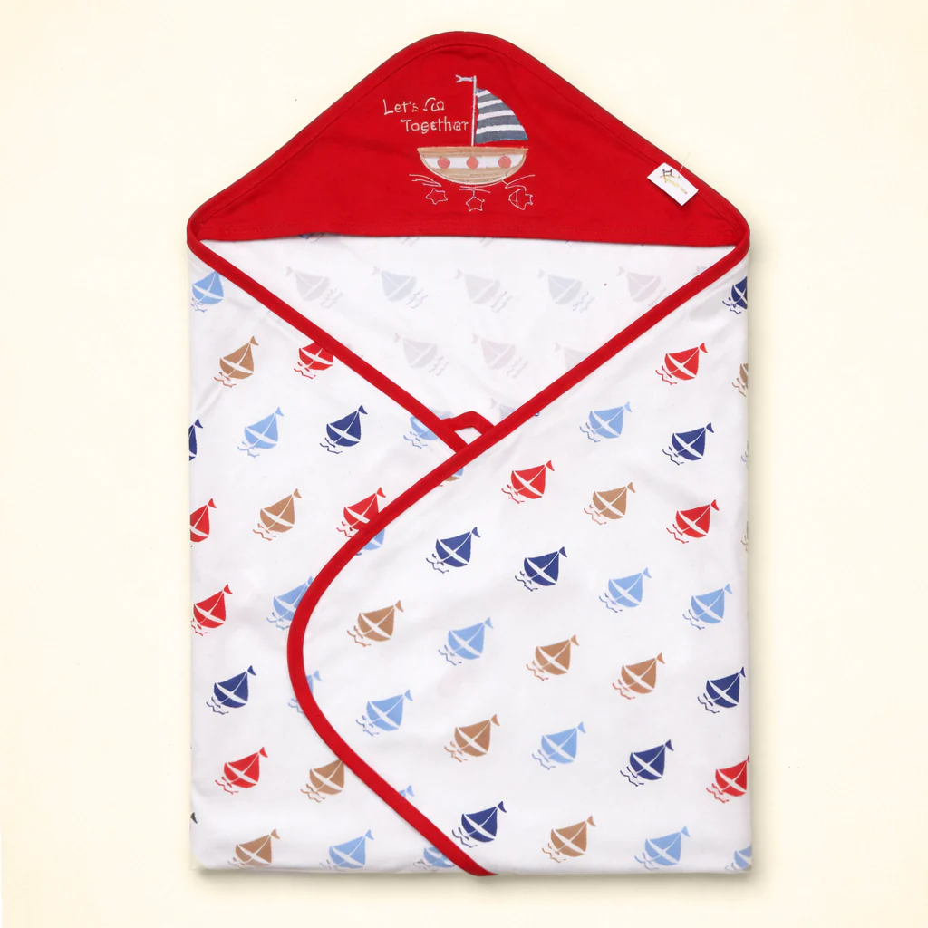 Baby Hooded Wrapping Sheet Boats Red - Sunshine - Image 2
