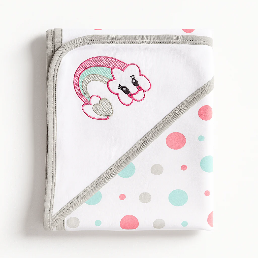 Baby Hooded Wrapping Sheet Bunny Polka Dots Grey - Oolaa
