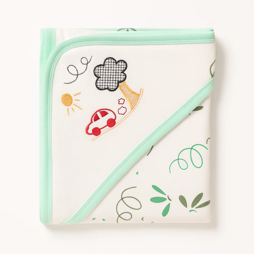 Baby Hooded Wrapping Sheet Car Green - Oolaa