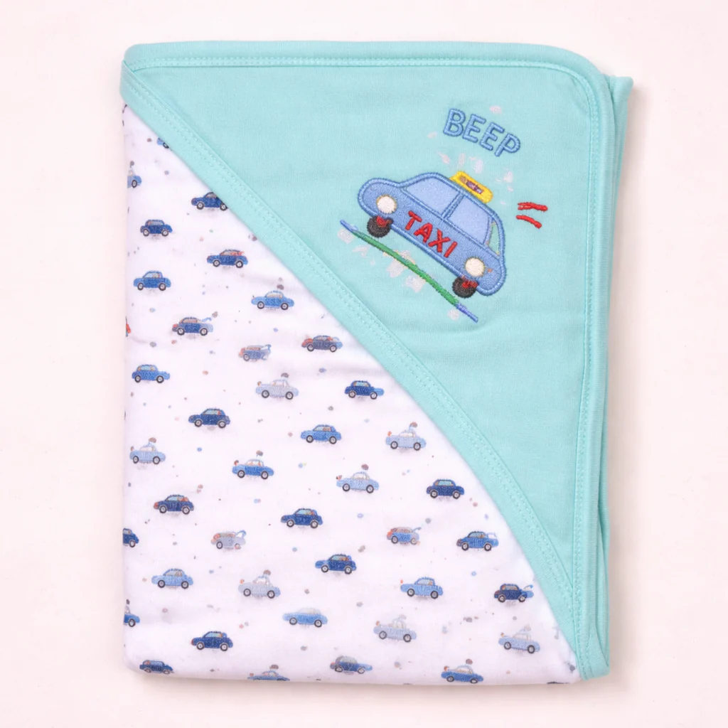 Baby Hooded Wrapping Sheet Cars Blue (30 X 30 In) - Sunshine