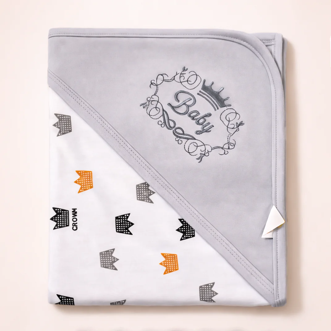 Baby Hooded Wrapping Sheet Crown Grey (34 X 36In) - Sunshine