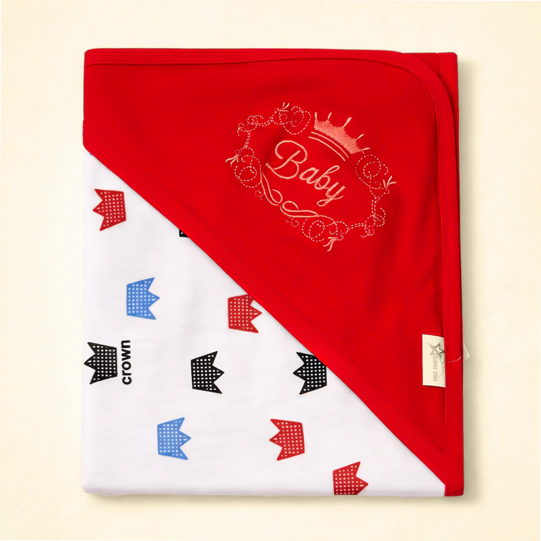 Baby Hooded Wrapping Sheet Crown Red (34 X 36In) - Sunshine