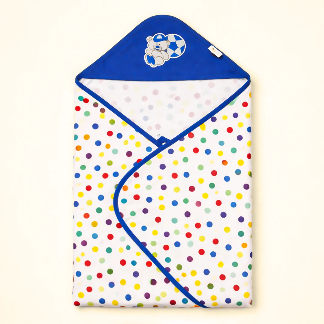 Baby Hooded Wrapping Sheet Football Bear Blue - Sunshine - Image 2