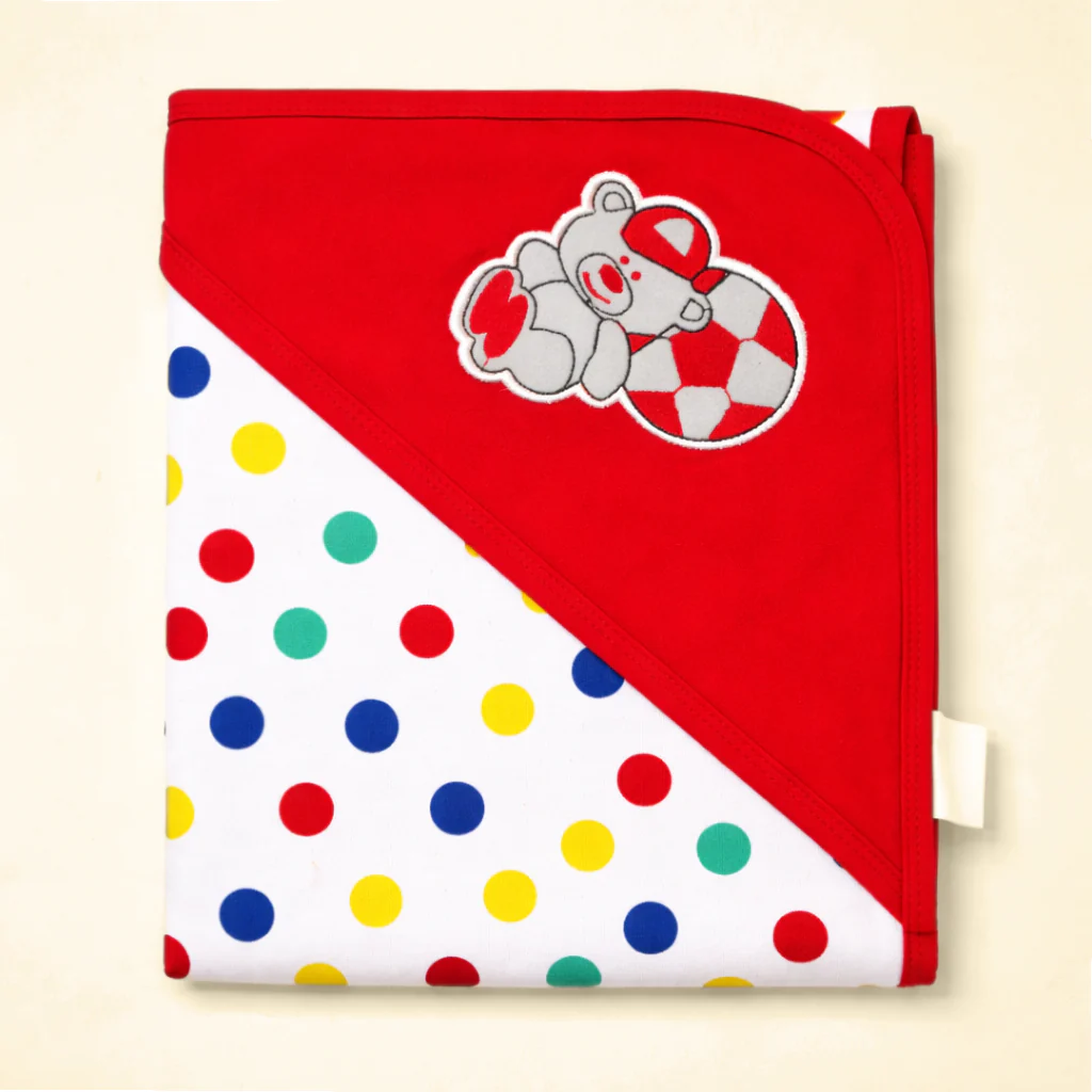 Baby Hooded Wrapping Sheet Football Bear Red - Sunshine
