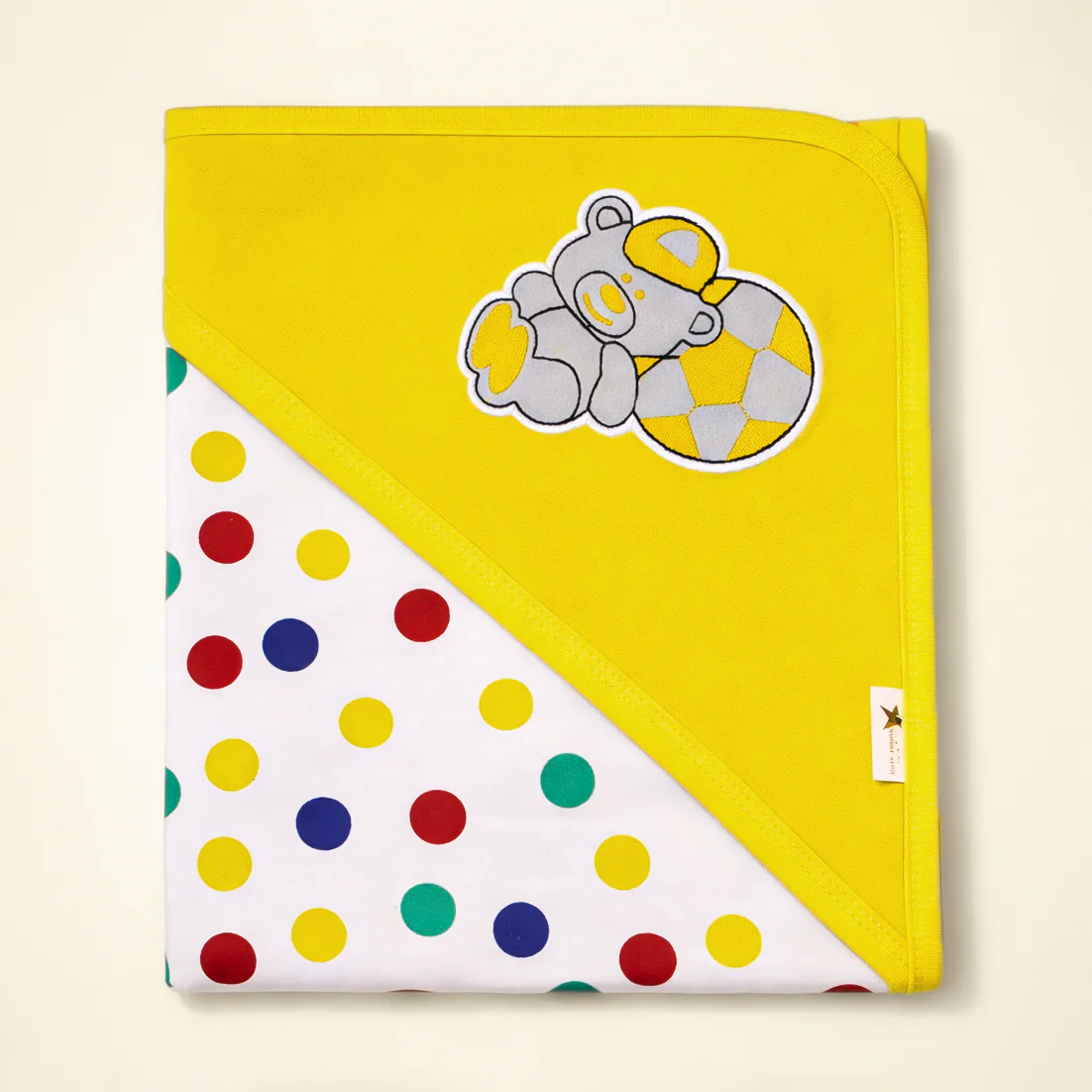 Baby Hooded Wrapping Sheet Football Bear Yellow - Sunshine