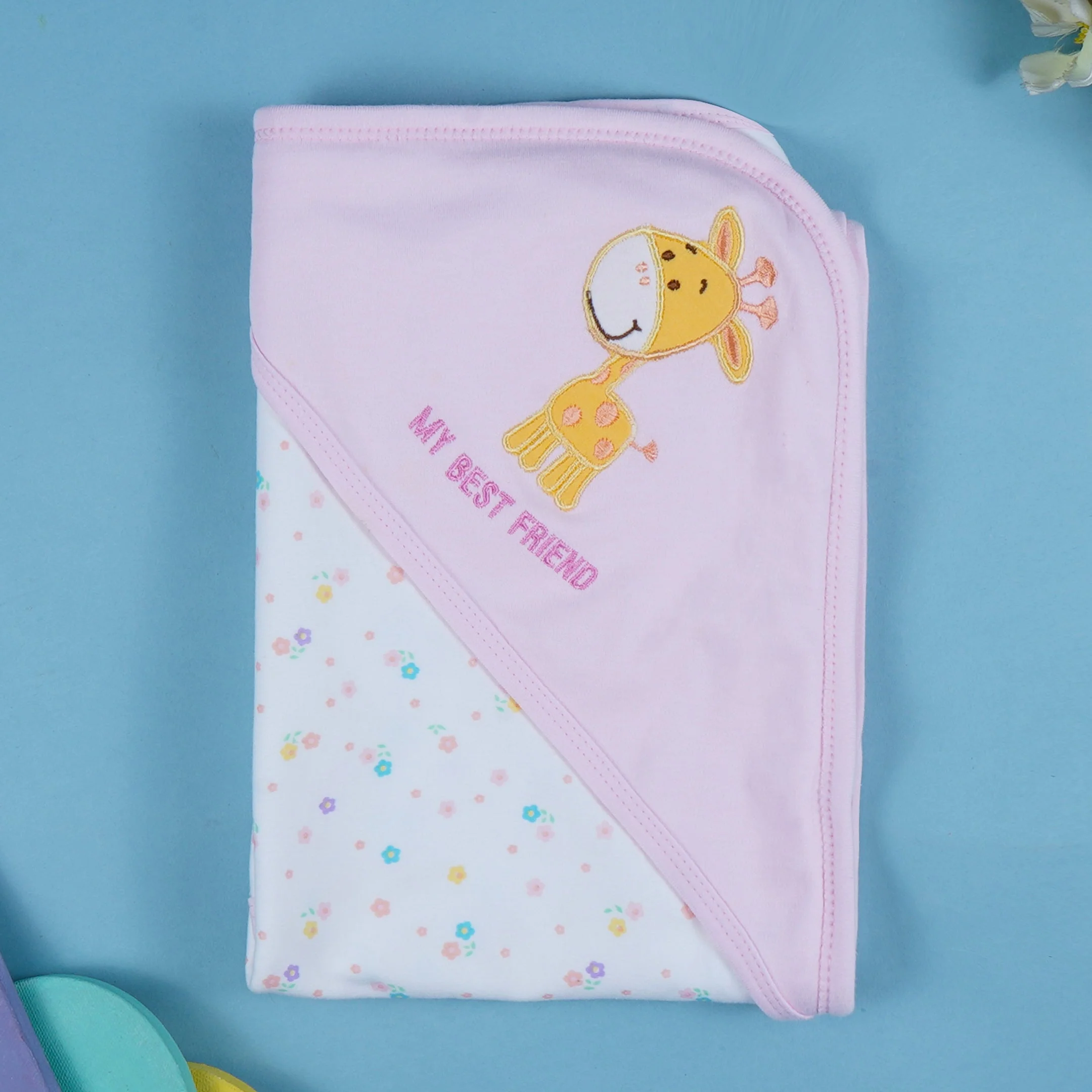 Baby Hooded Wrapping Sheet Giraffe Baby Pink - Sunshine
