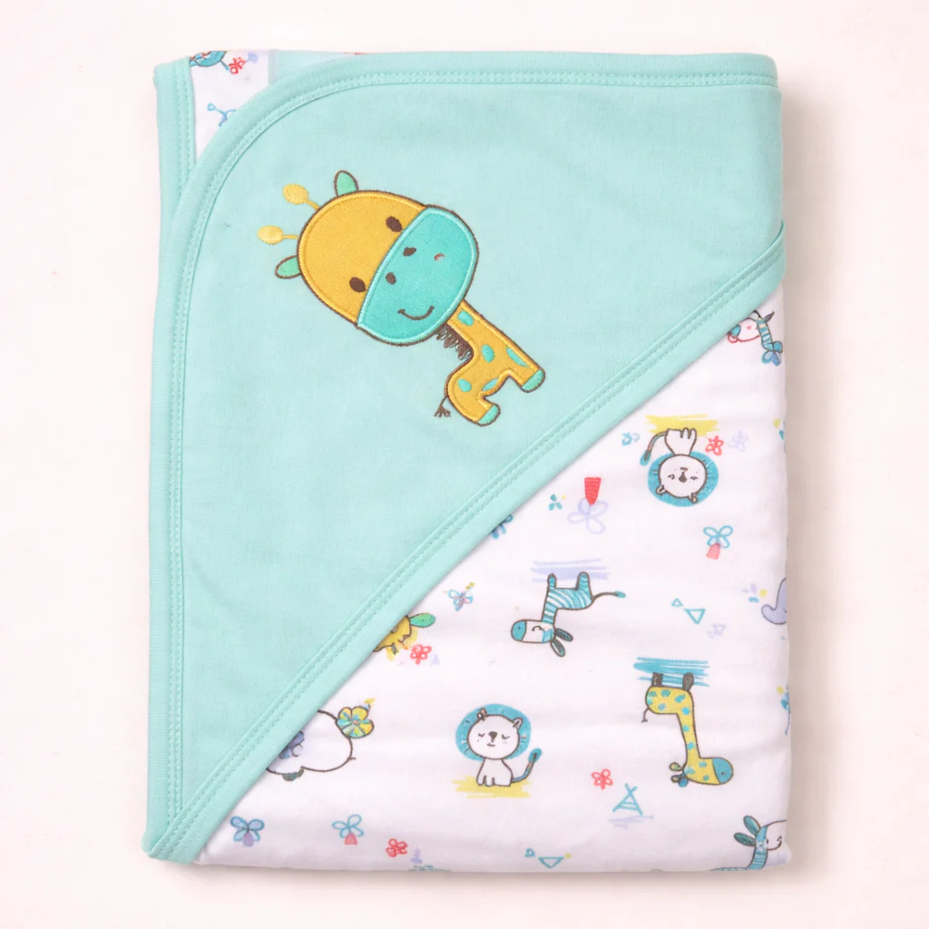 Baby Hooded Wrapping Sheet Giraffe Blue - Sunshine