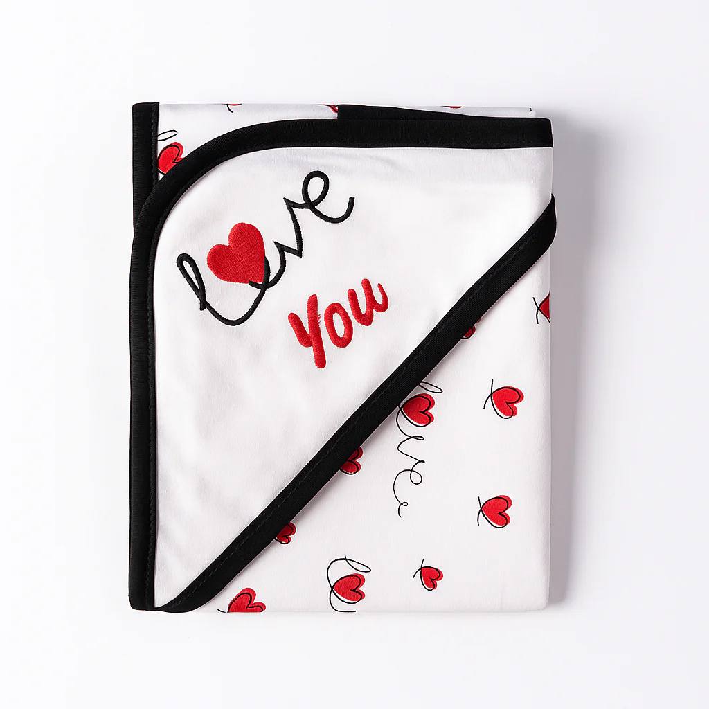 Baby Hooded Wrapping Sheet Hearts Black - Oolaa