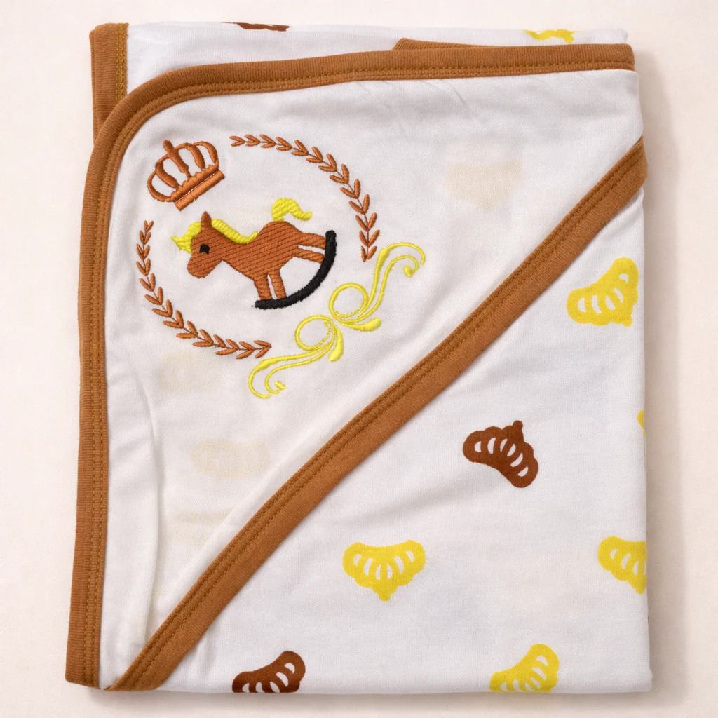 Baby Hooded Wrapping Sheet Horse Brown (75 X 75 Cm) - Oolaa