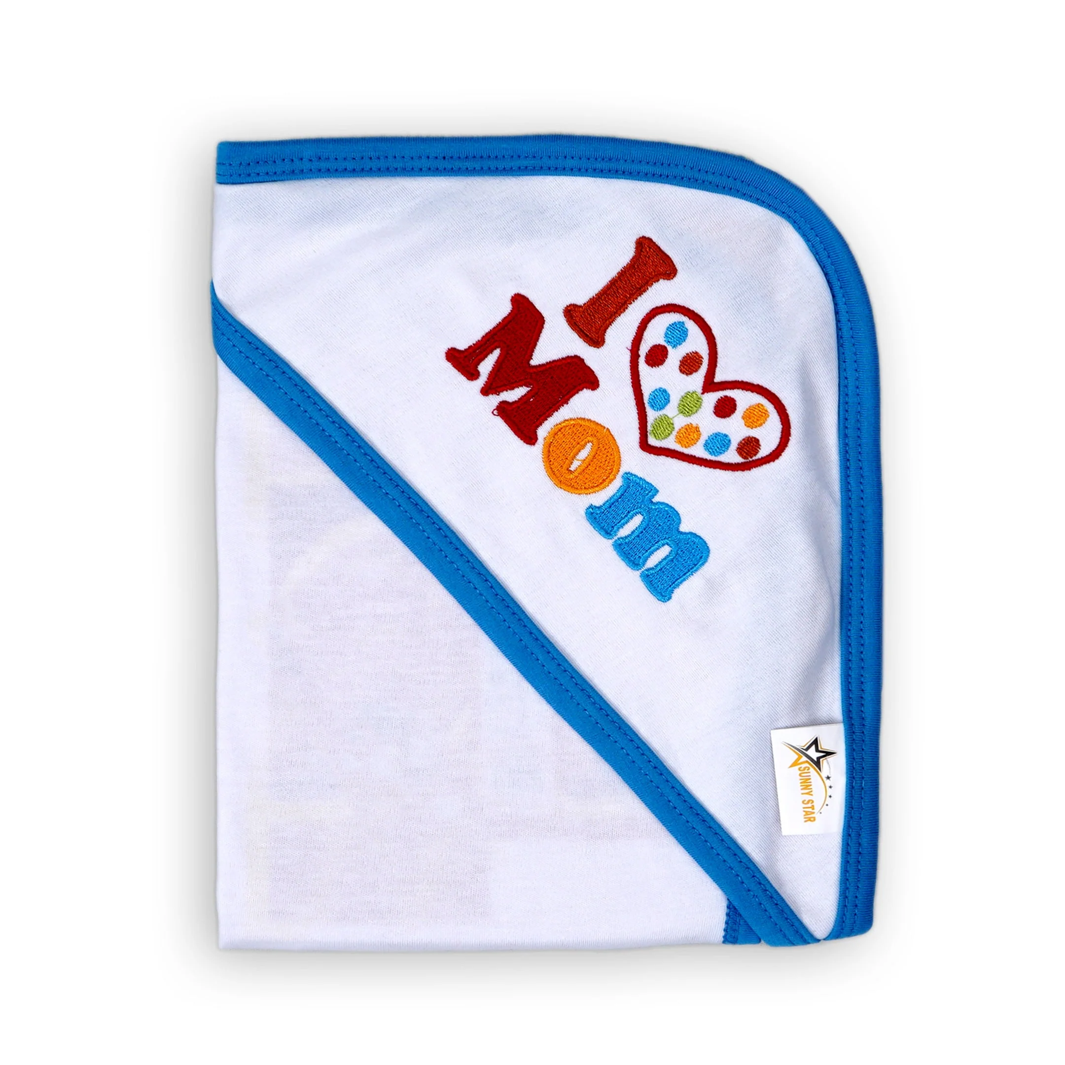 Baby Hooded Wrapping Sheet I Love Mom Blue  - Sunshine