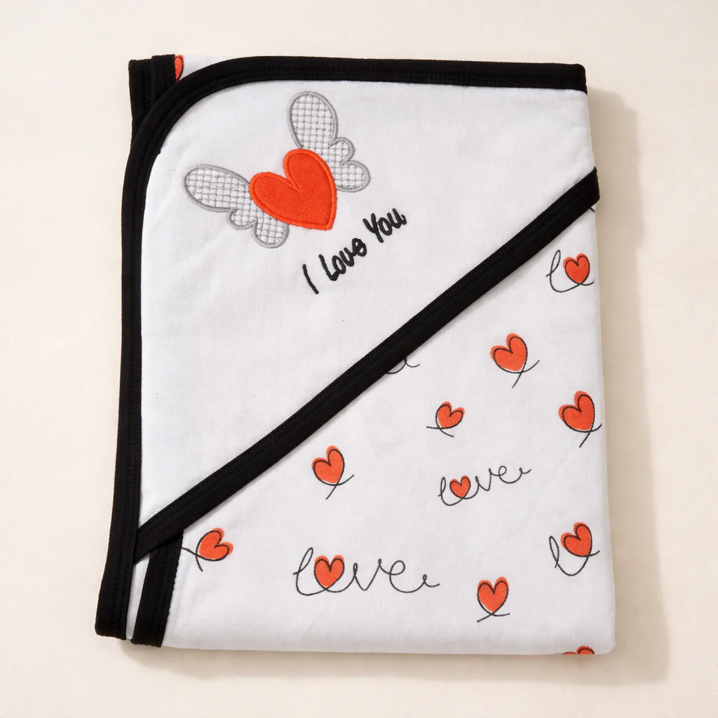Baby Hooded Wrapping Sheet I Love U Black (75 X 75 Cm) - Oolaa