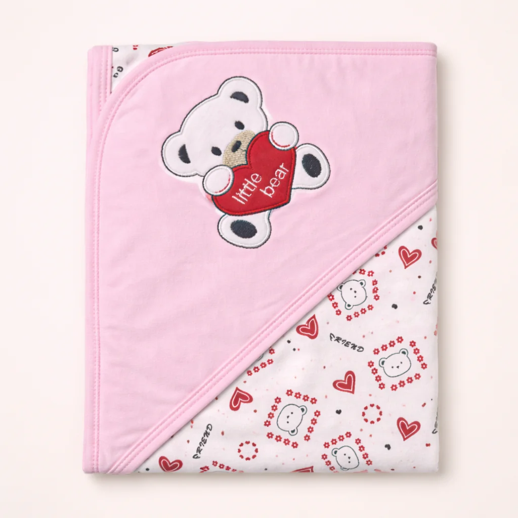 Baby Hooded Wrapping Sheet Little Bear Pink - Sunshine