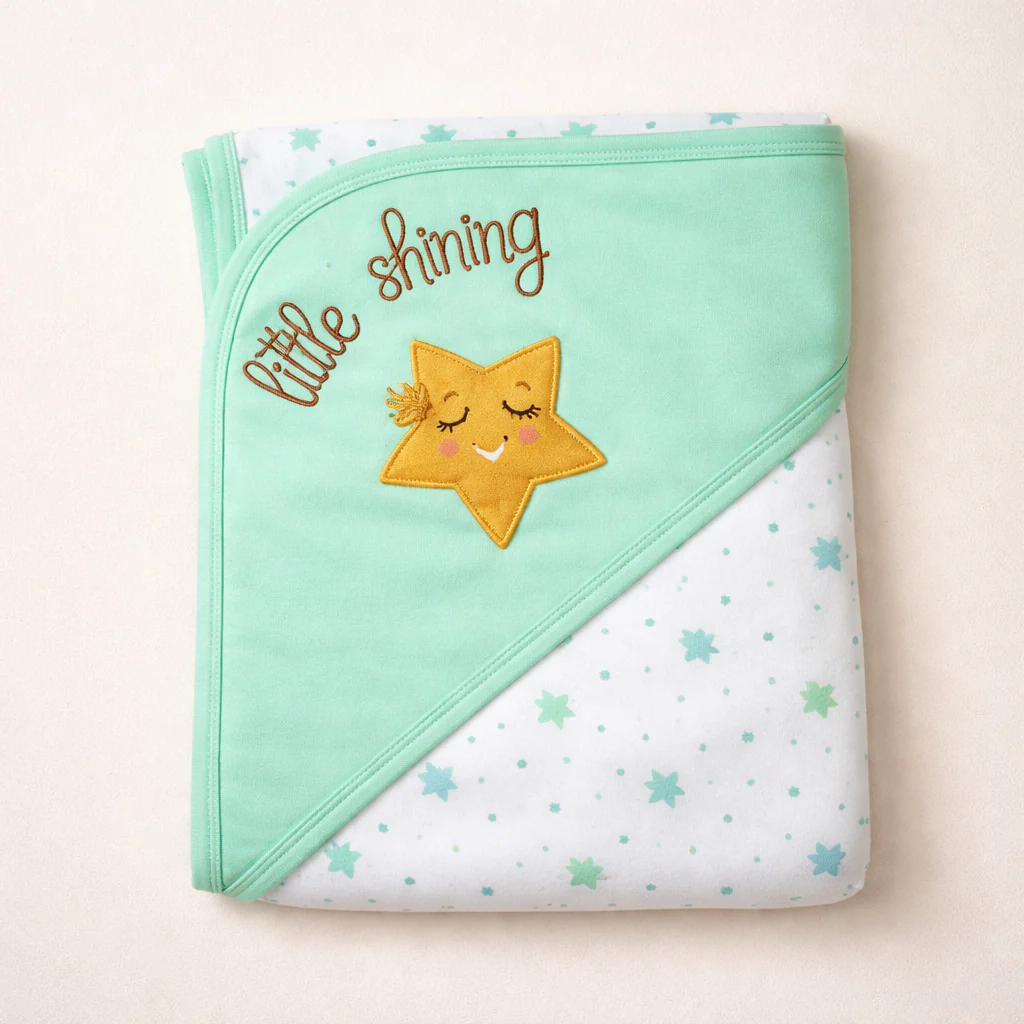 Baby Hooded Wrapping Sheet Little Shining Sea Green - Topse