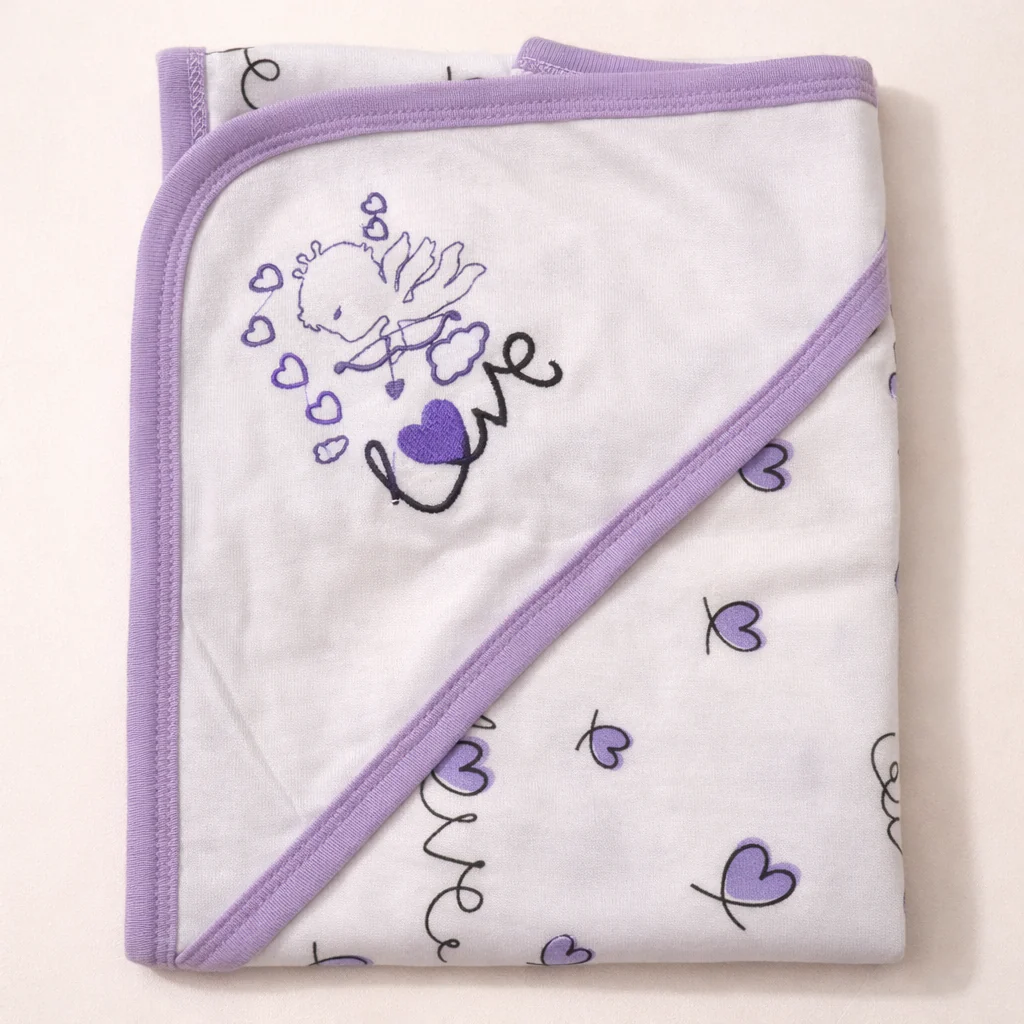 Baby Hooded Wrapping Sheet Love Purple (75 X 75 Cm) - Oolaa