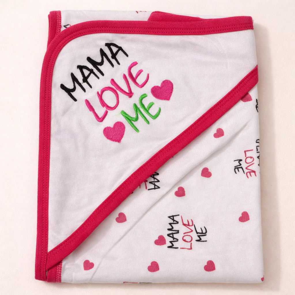 Baby Hooded Wrapping Sheet Mama Love Pink (75 X 75 Cm) - Oolaa
