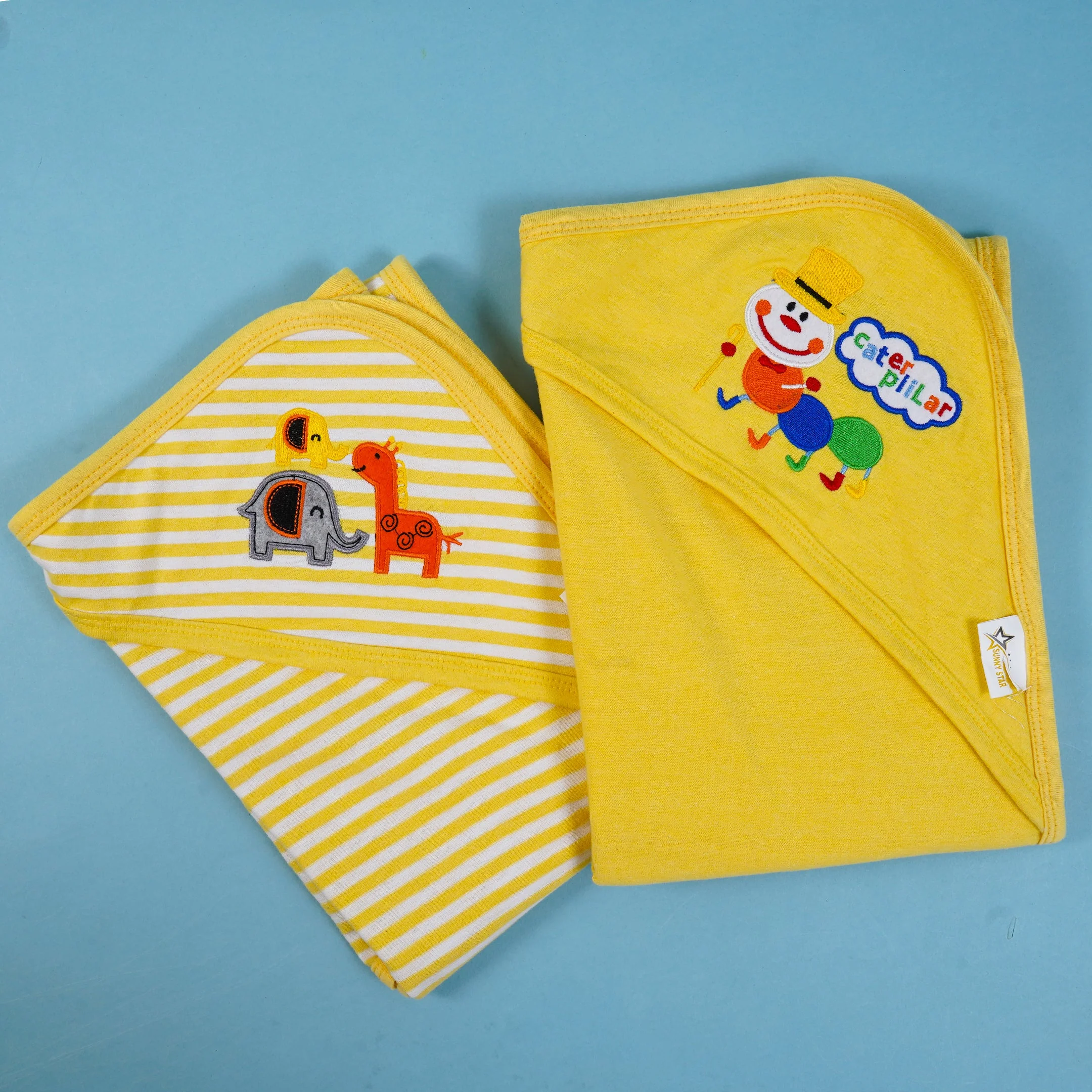 Baby Hooded Wrapping Sheet Pack Of 2 Animals Yellow (34" X 36") - Sunshine