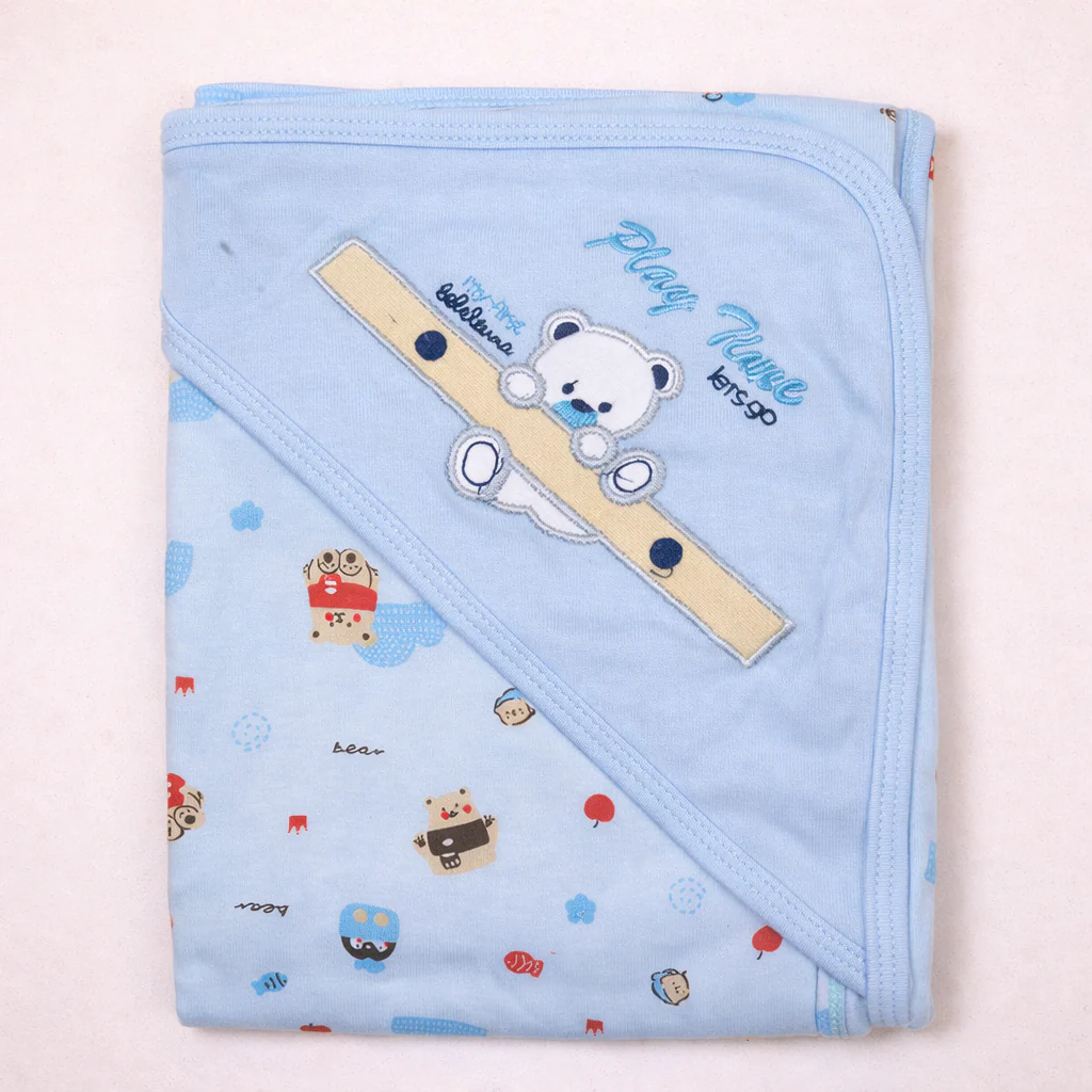 Baby Hooded Wrapping Sheet Play Time Blue - Topse