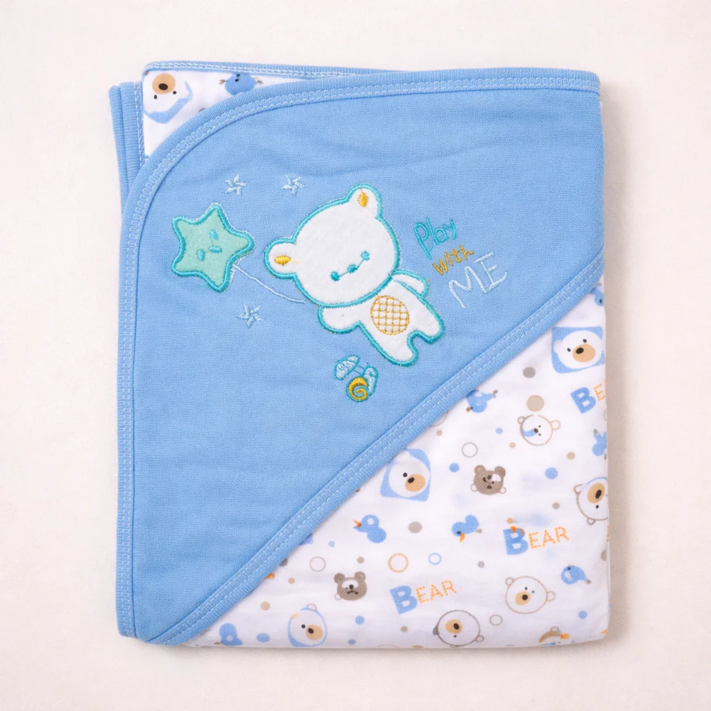 Baby Hooded Wrapping Sheet Play With Me Blue - Topse