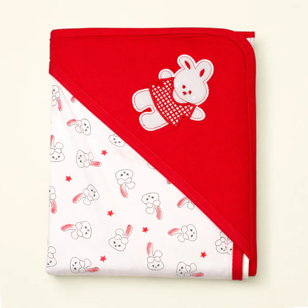Baby Hooded Wrapping Sheet Rabbit Red (34 X 36In) - Sunshine