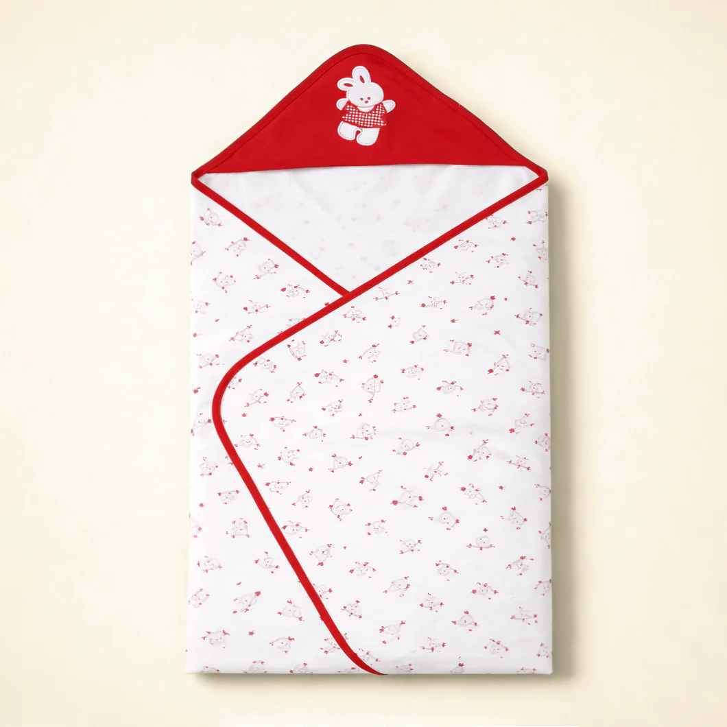 Baby Hooded Wrapping Sheet Rabbit Red (34 X 36In) - Sunshine - Image 2