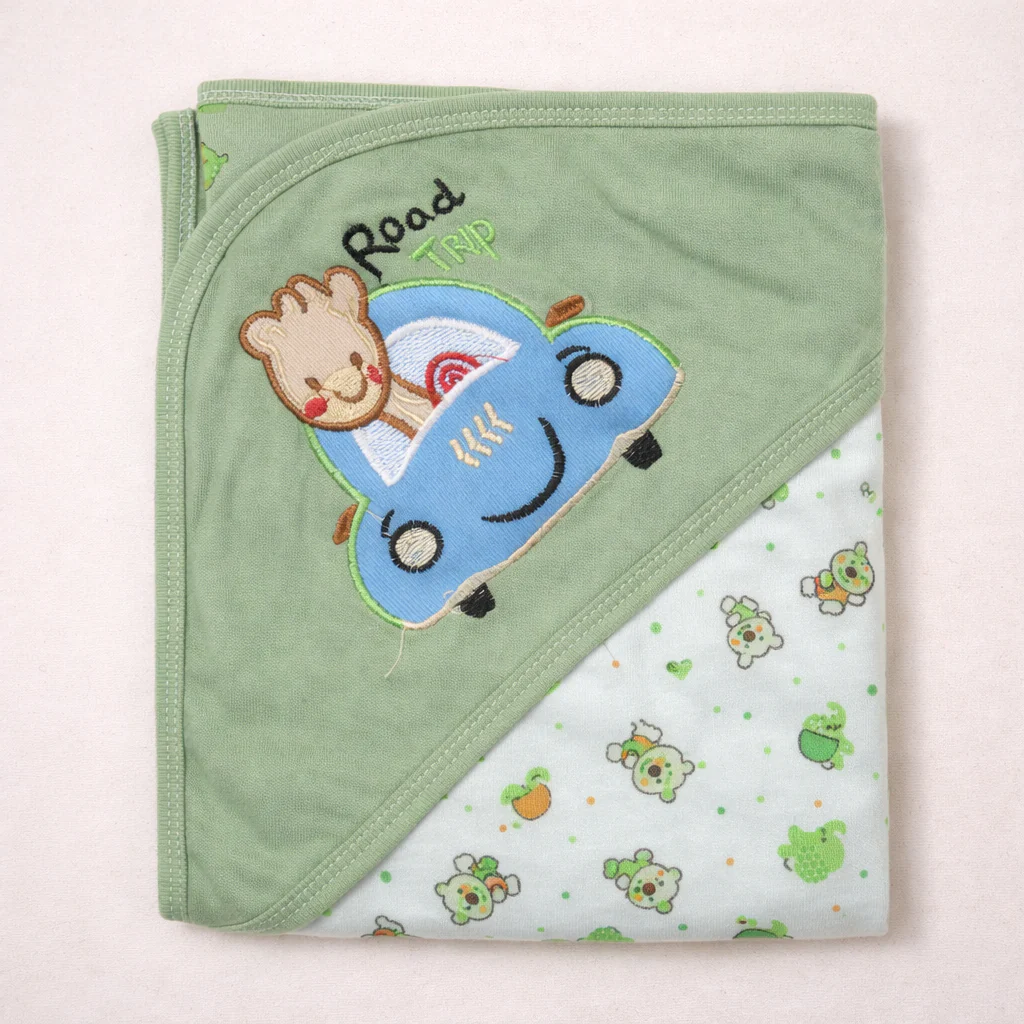Baby Hooded Wrapping Sheet Road Trip Green - Topse