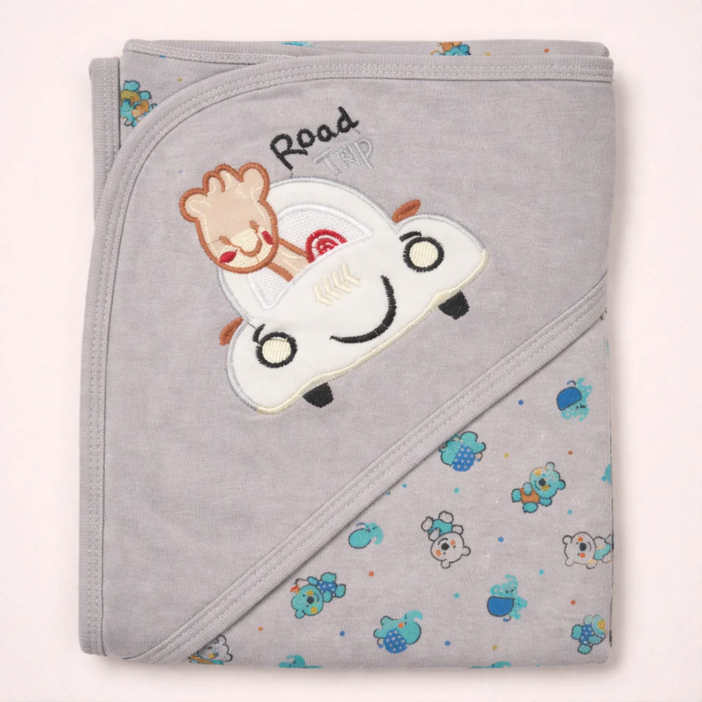 Baby Hooded Wrapping Sheet Road Trip Grey - Topse