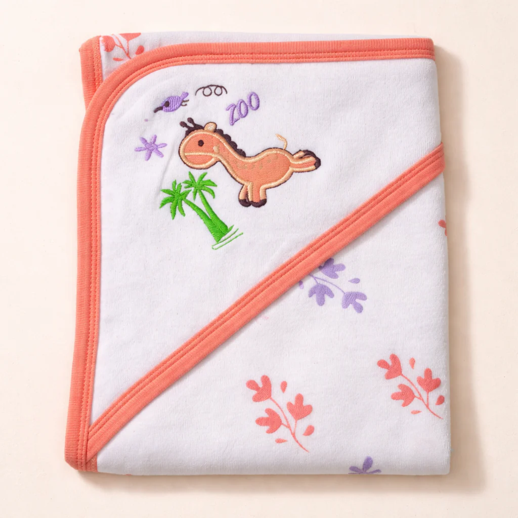 Baby Hooded Wrapping Sheet Zoo Pink (75 X 75 Cm) - Oolaa