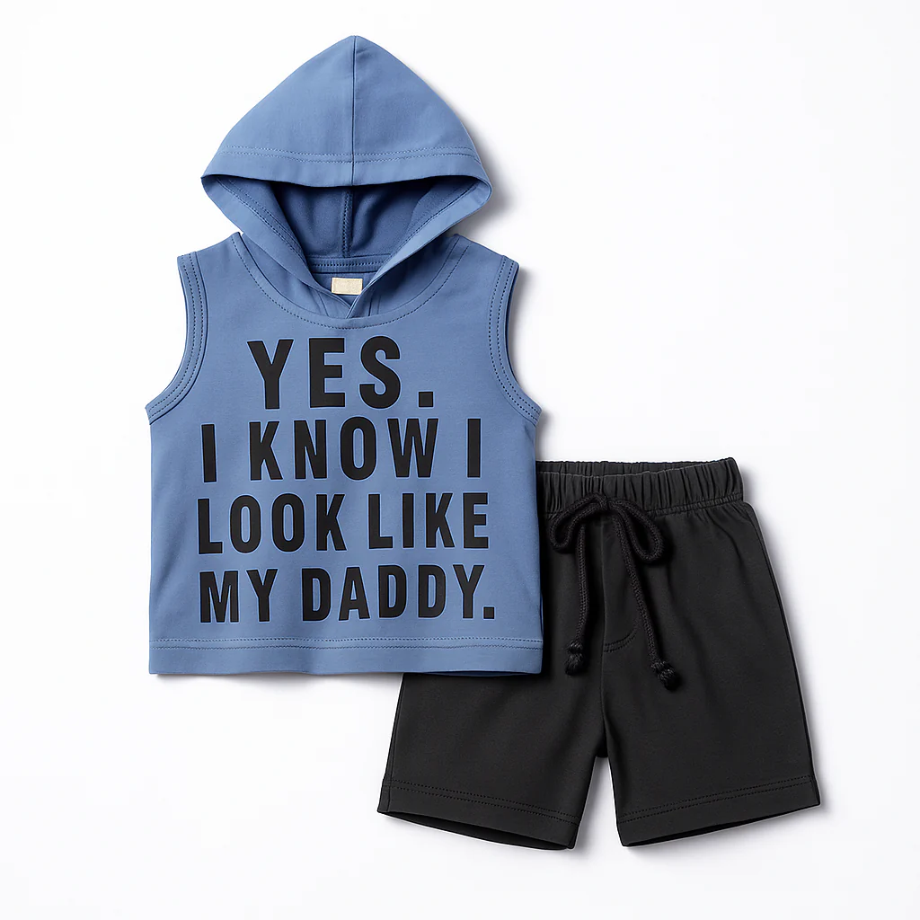 Baby Hoodie Sando & Short Set Daddy Blue - Mini Charm - Image 2