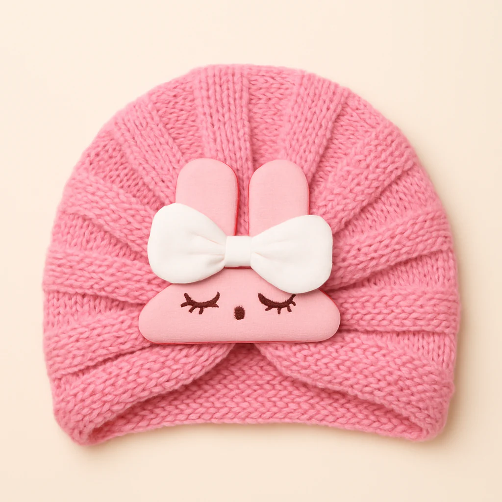 Baby Kitted Woolen Cap Bunny Pink - Sunshine
