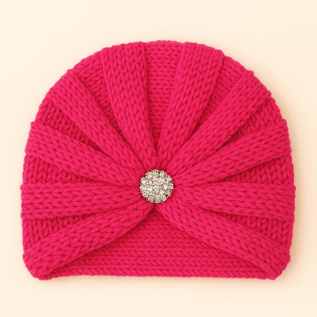 Baby Kitted Woolen Cap Dark Pink - Sunshine