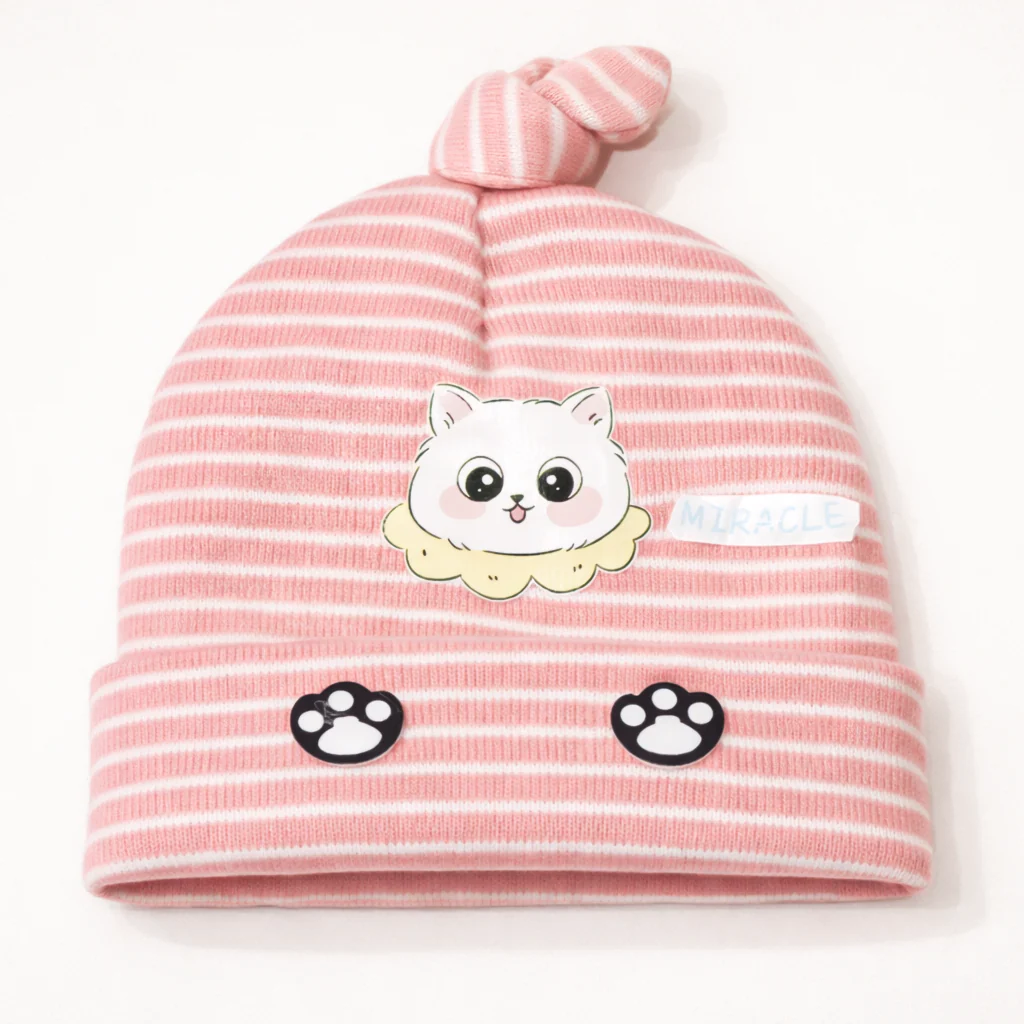 Baby Knot Cap Kitty Stripes Pink - Sunshine