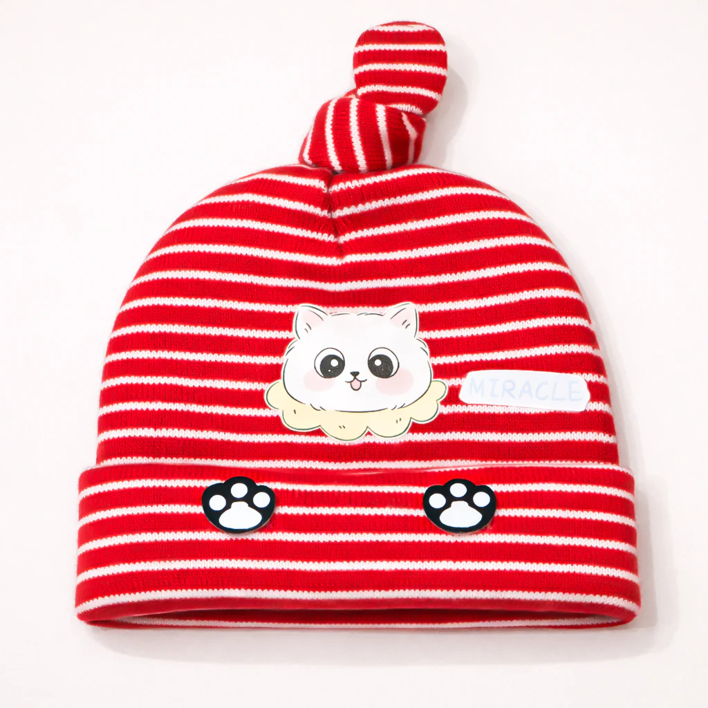 Baby Knot Cap Kitty Stripes Red - Sunshine