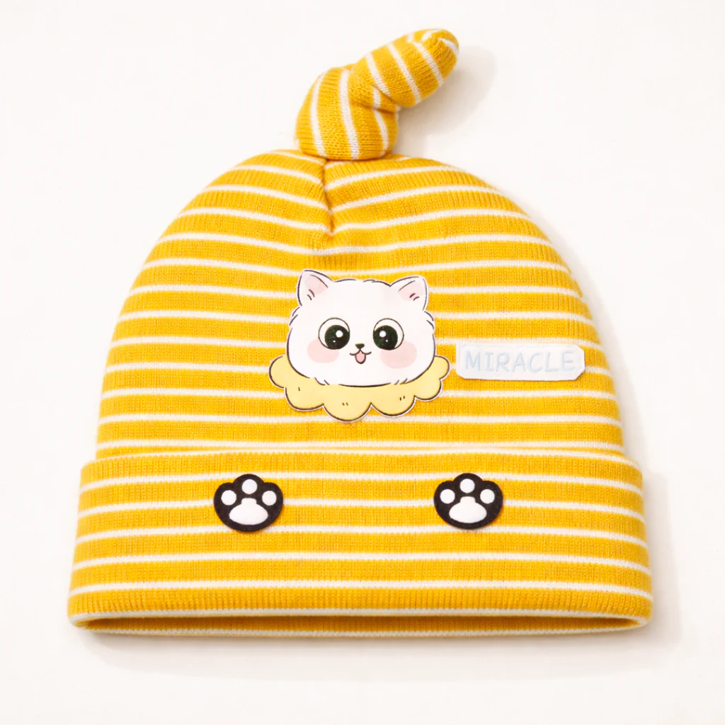 Baby Knot Cap Kitty Stripes Yellow - Sunshine