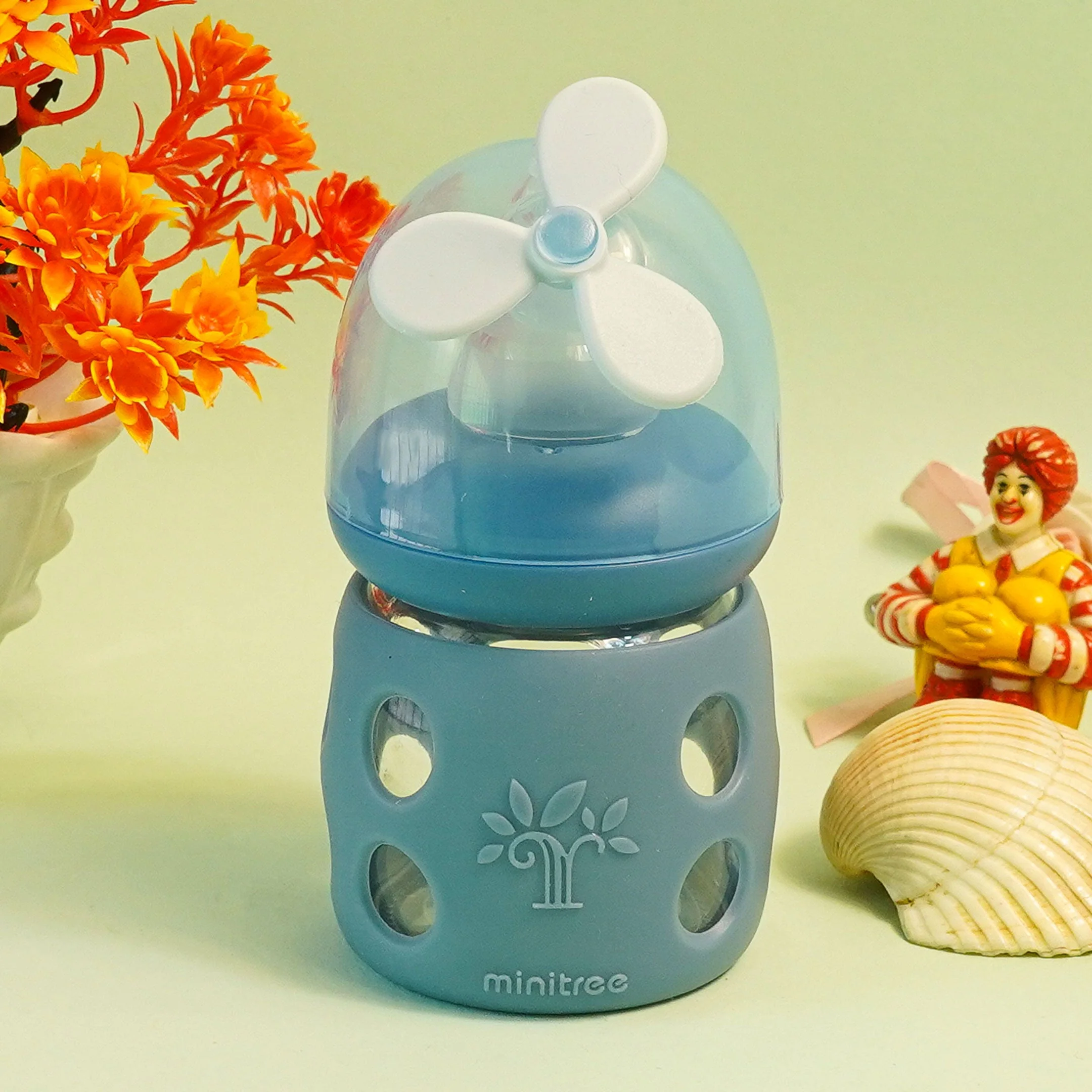Baby Mini Glass Feeding Bottle Blue 60Ml Mt - Sunshine