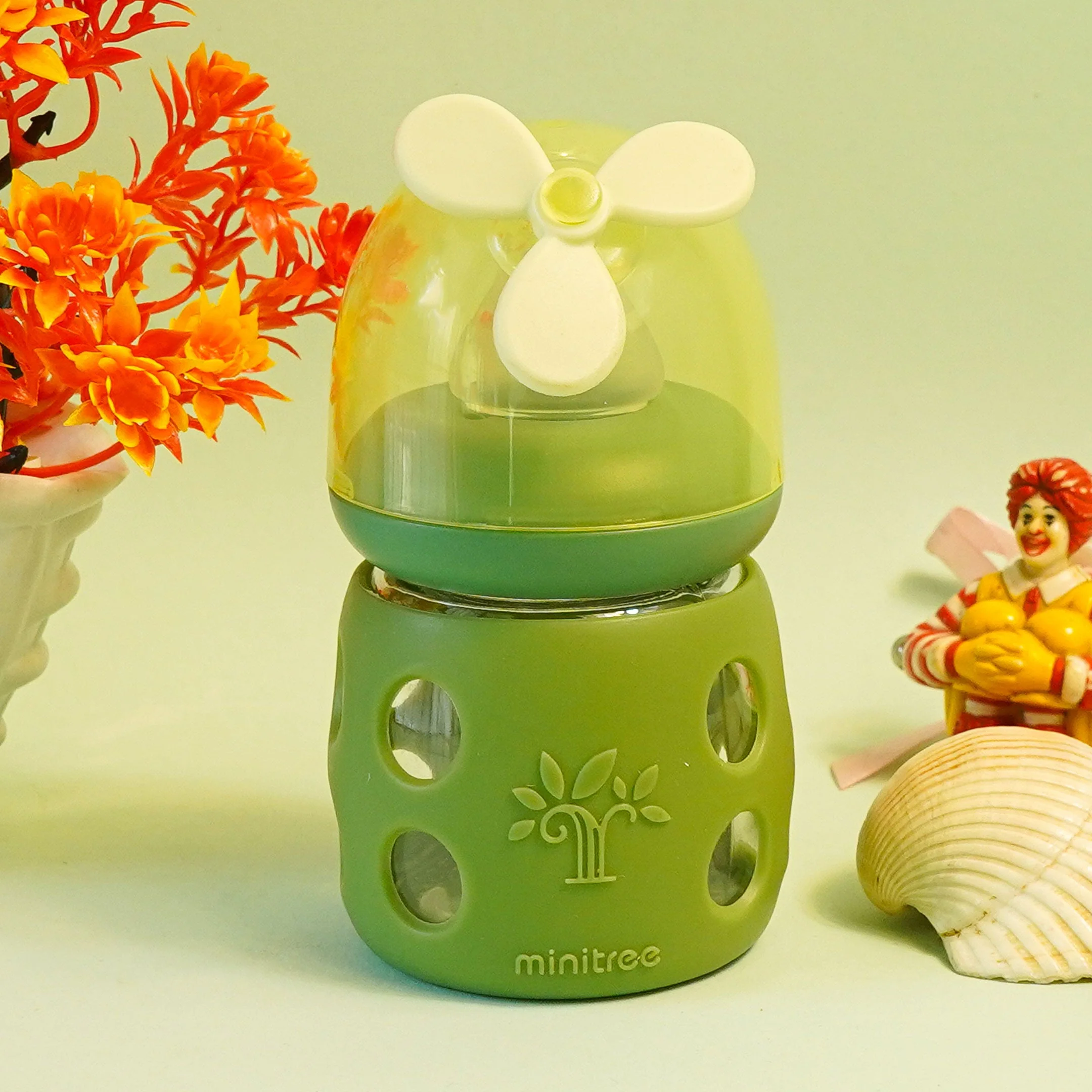 Baby Mini Glass Feeding Bottle Green 60Ml Mt - Sunshine