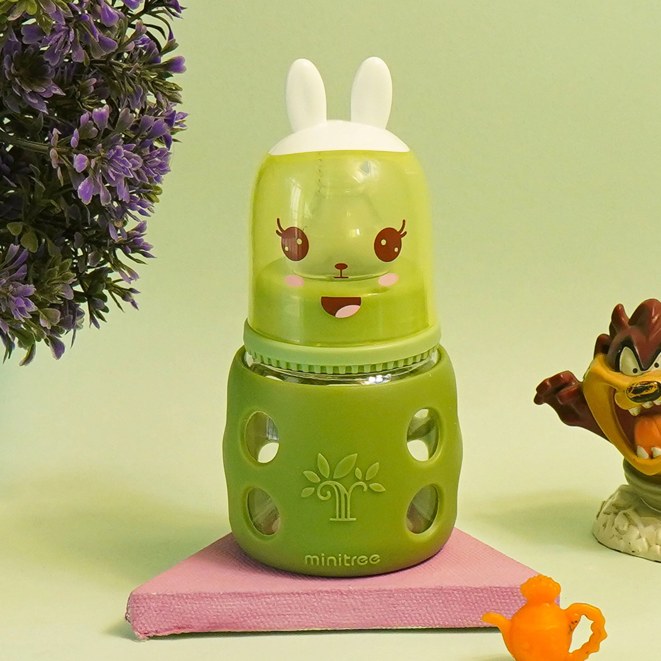 Baby Mini Glass Feeding Bottle Rabbit Green 60Ml Mt - Sunshine