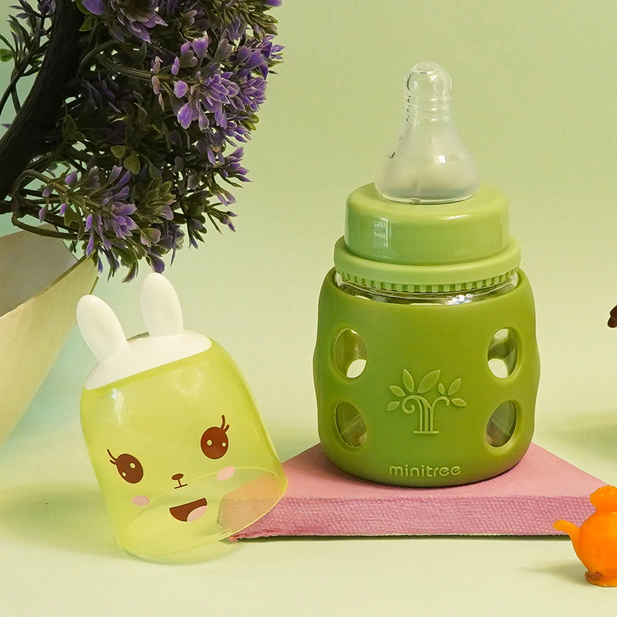 Baby Mini Glass Feeding Bottle Rabbit Green 60Ml Mt - Sunshine - Image 2