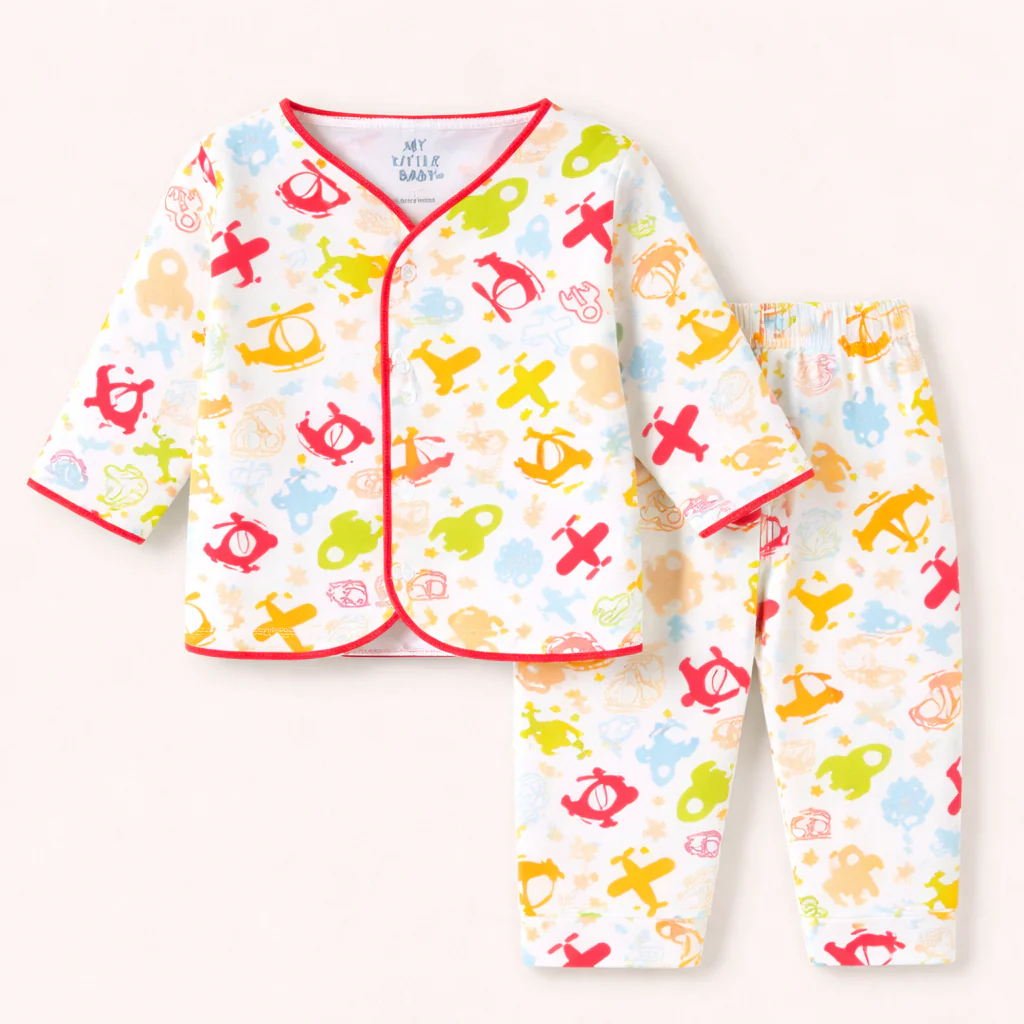 Baby Cotton Sleepsuit Set Airplanes Red (0-6 Months) - Sunshine