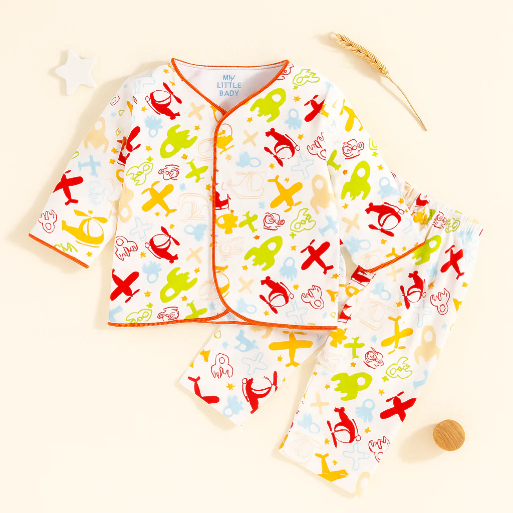 Baby Cotton Sleepsuit Set Airplanes Red (0-6 Months) - Sunshine - Image 2