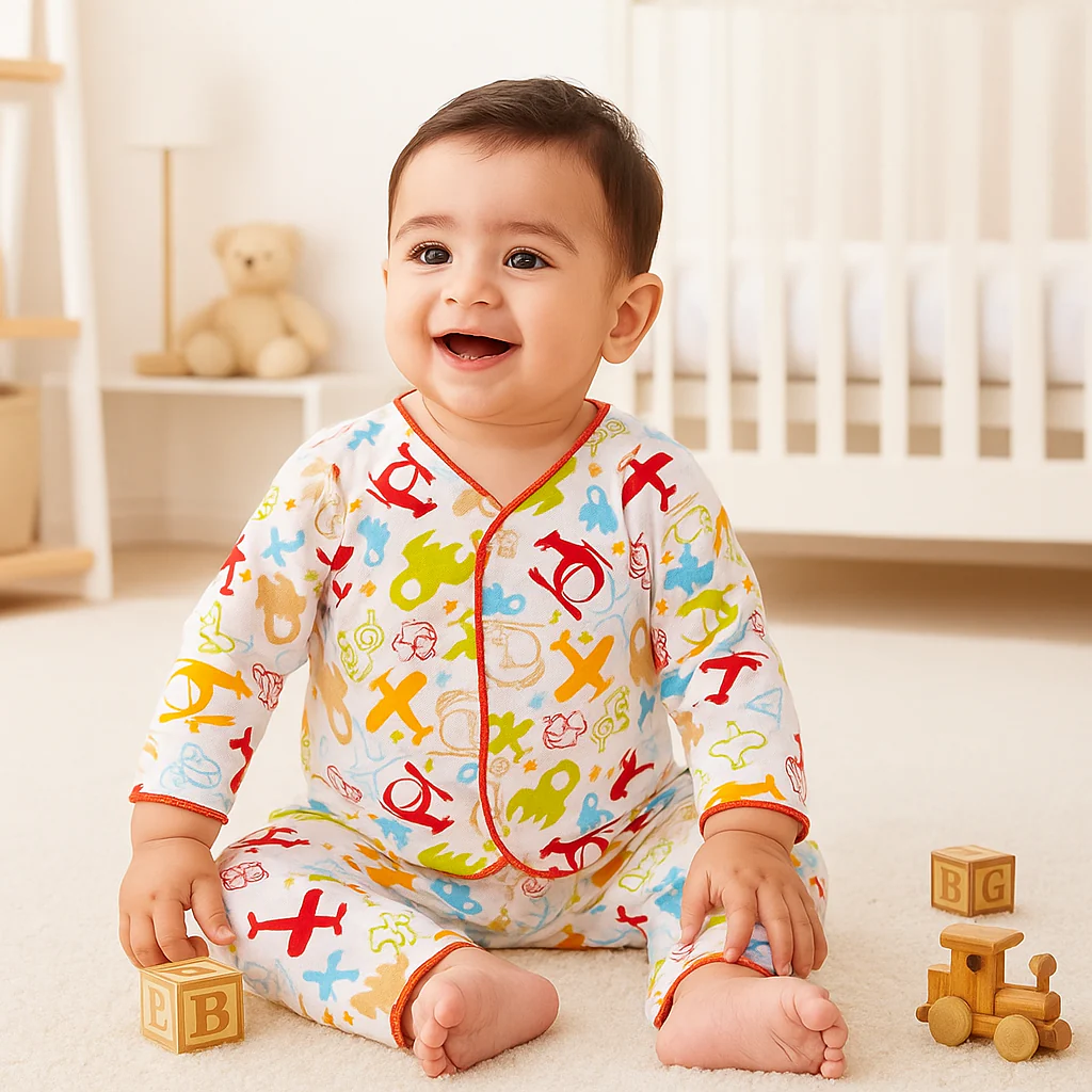 Baby Cotton Sleepsuit Set Airplanes Red (0-6 Months) - Sunshine - Image 3