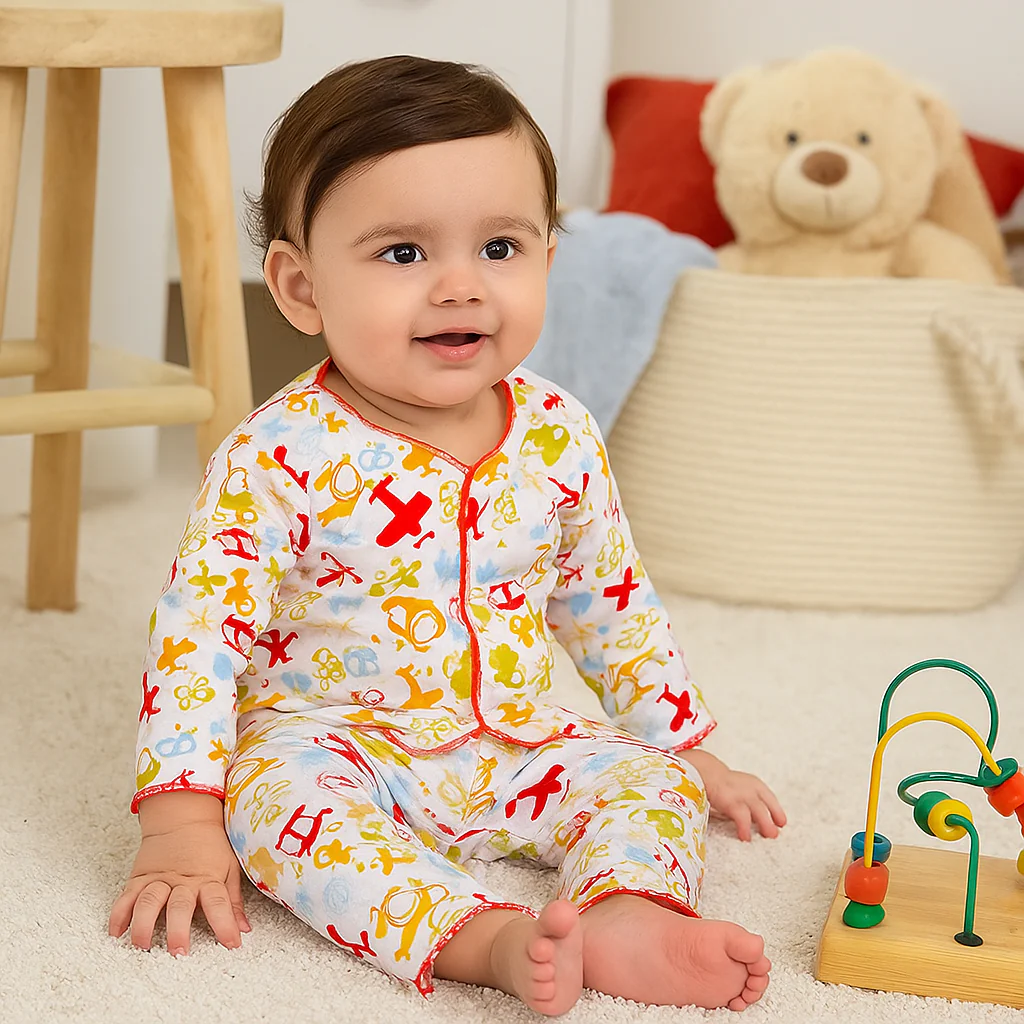 Baby Cotton Sleepsuit Set Airplanes Red (0-6 Months) - Sunshine - Image 4