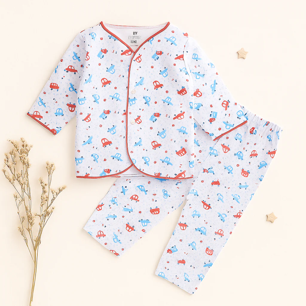 Baby Cotton Sleepsuit Set Car Red (0-6 Months) - Sunshine - Image 2