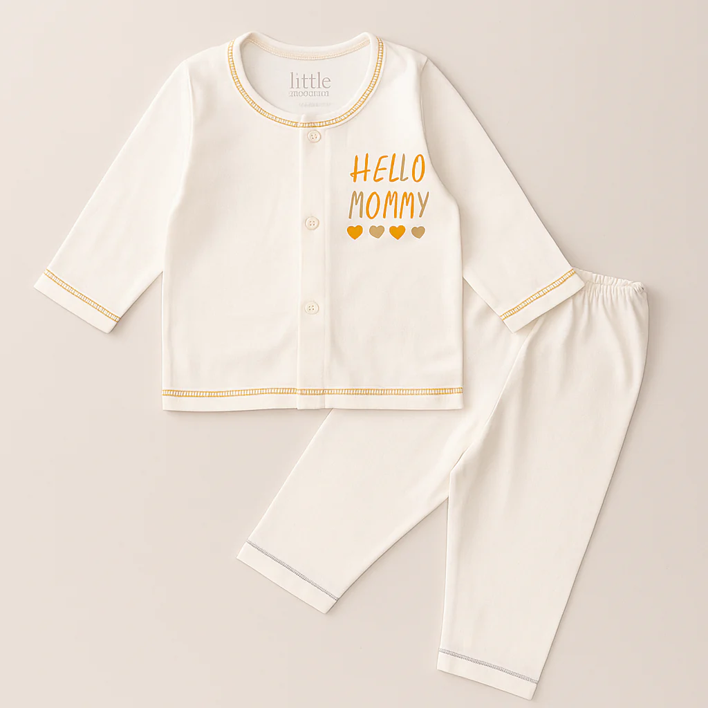 Baby Cotton Sleepsuit Set Hello Mommy Orange (0-6 Months) - Sunshine