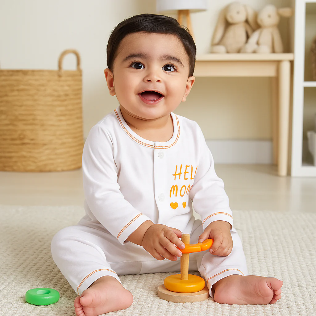 Baby Cotton Sleepsuit Set Hello Mommy Orange (0-6 Months) - Sunshine - Image 2