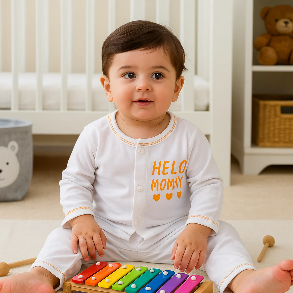 Baby Cotton Sleepsuit Set Hello Mommy Orange (0-6 Months) - Sunshine - Image 3
