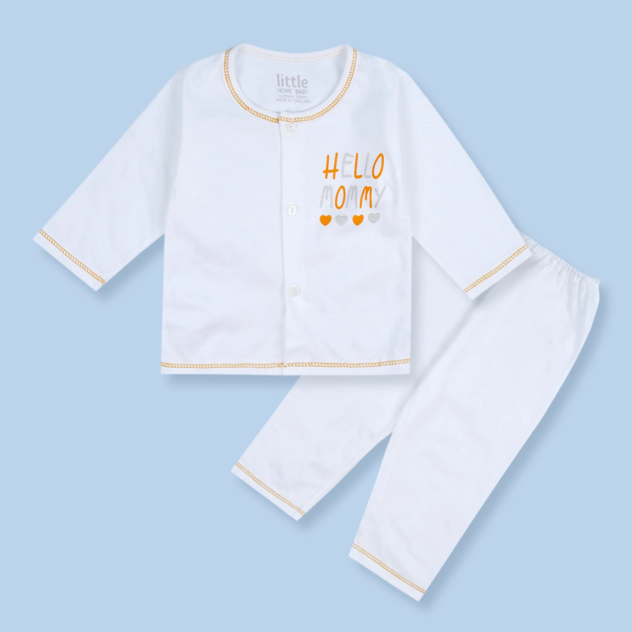 Baby Cotton Sleepsuit Set Hello Mommy Orange (0-6 Months) - Sunshine - Image 4