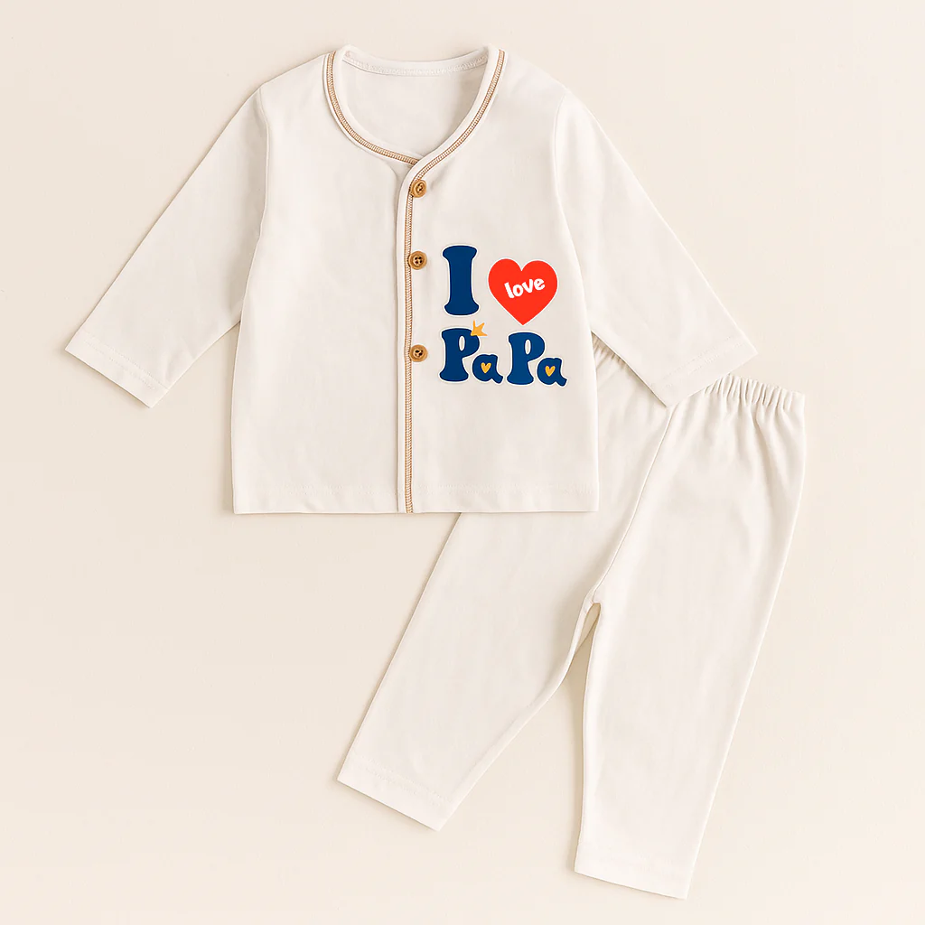 Baby Cotton Sleepsuit Set I Love Papa Brown (0-6 Months) - Sunshine